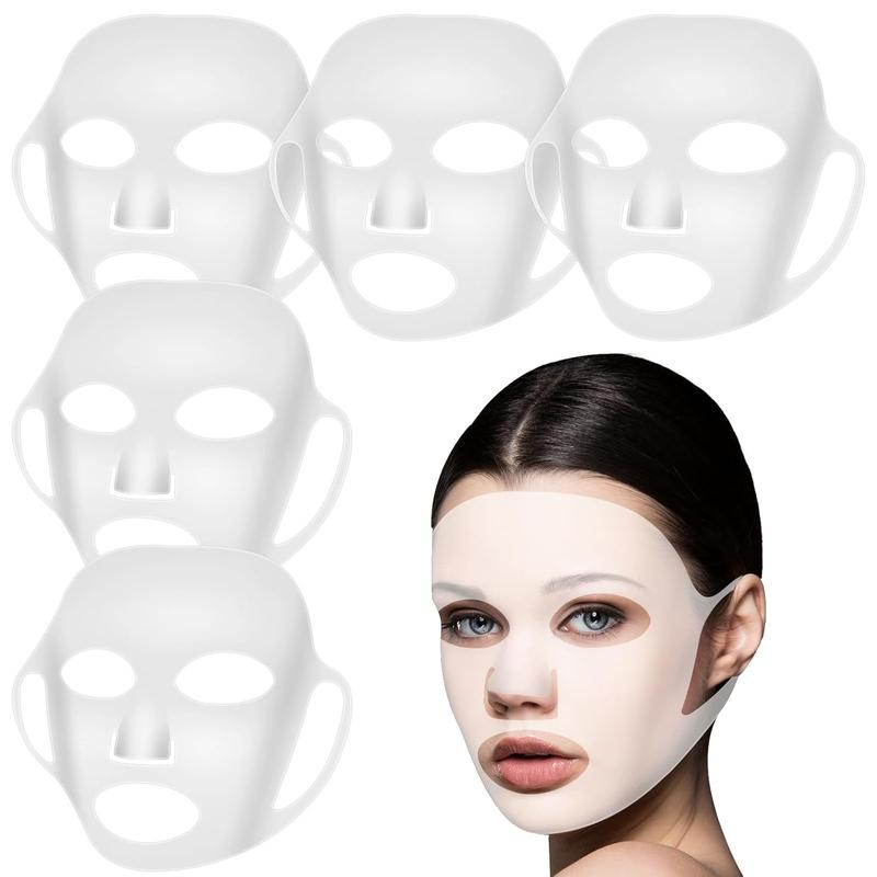 5 Sheets Silicone Face Mask Cover Reusable Moisturizing 3D Facial Mask Holder Prevent Evaporation Falling Transparent Skincare Beauty Ear-Hook Loops Cryo Rubber Face Mask Spa Tool Moisture Gift Serum Skin Repair Hydrate Moisturizer Hydrate Moisturizer