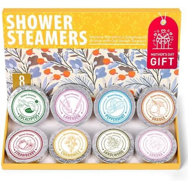 Shower Steamers Aromatherapy - Christmas Gifts for women, 8 Pack Pure Essential Oil Shower Bombs for Home Spa Bath Self Care, Lavender Stress Relief and Relaxation Gifts for Her Stocking Stuffers Pink Body Care Fragrance Lightweight Plant Comfort Skin