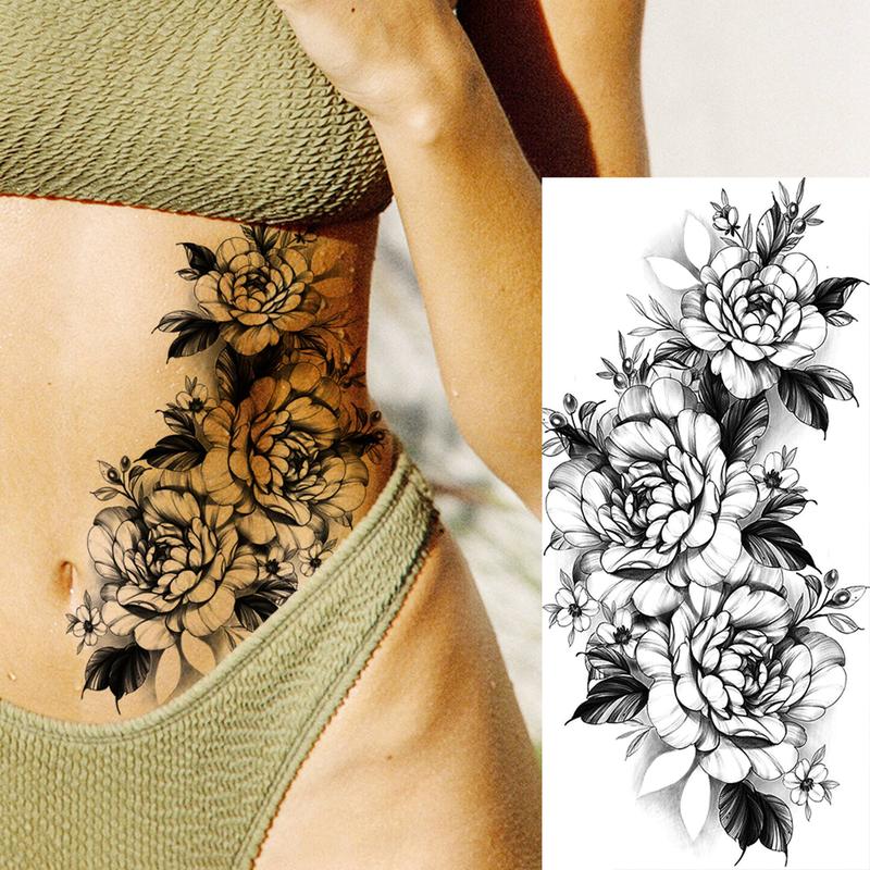 Flower & Tiger Pattern Temporary Tattoo Sticker, 8 Counts set Waterproof Floral Fake Tattoo Decals, DIY Body Art Stickers for Women & Men