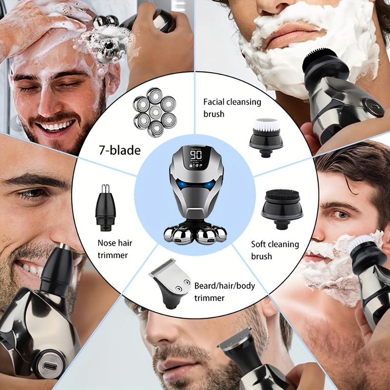 7D Head Shavers For Bald Men, Anti-Pinch Electric Razor For Men, 5-in-1 Men's Grooming Kit With Nose Hair Trimmer, Beard Trimmer For Men, Rechargeable Electric Shavers For Men, Holiday Gift Father's Day Gift