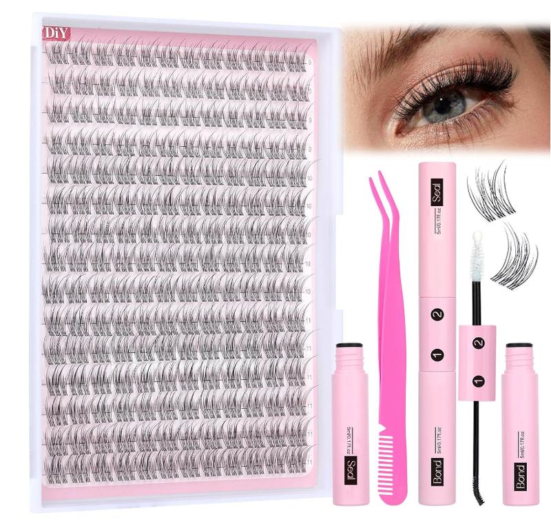 Natural Lash Extension Kit Wispy Eyelash Clusters 9-11mm Lash Cluster Kit with Lash Bond and Seal and Lash Applicator 180pcs Cluster Eyelash Extensions Kit for Beginners DIY at Home by Yawamcia