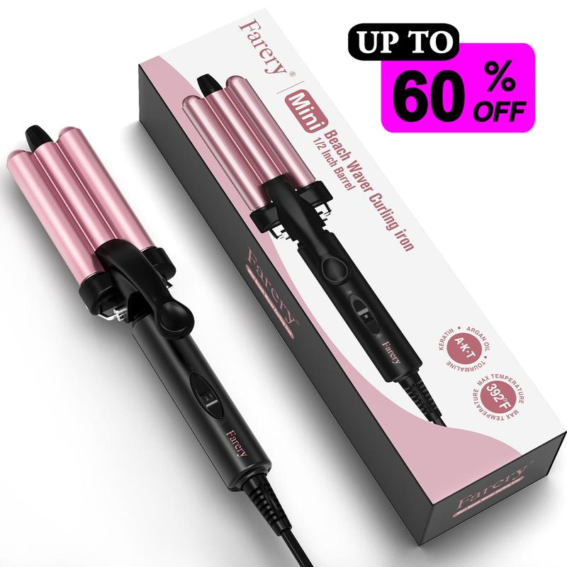 FARERY Mini Hair Crimper 1 2 Inch, Travel Curling Iron Mini with Dual Voltage, Pouch Bag