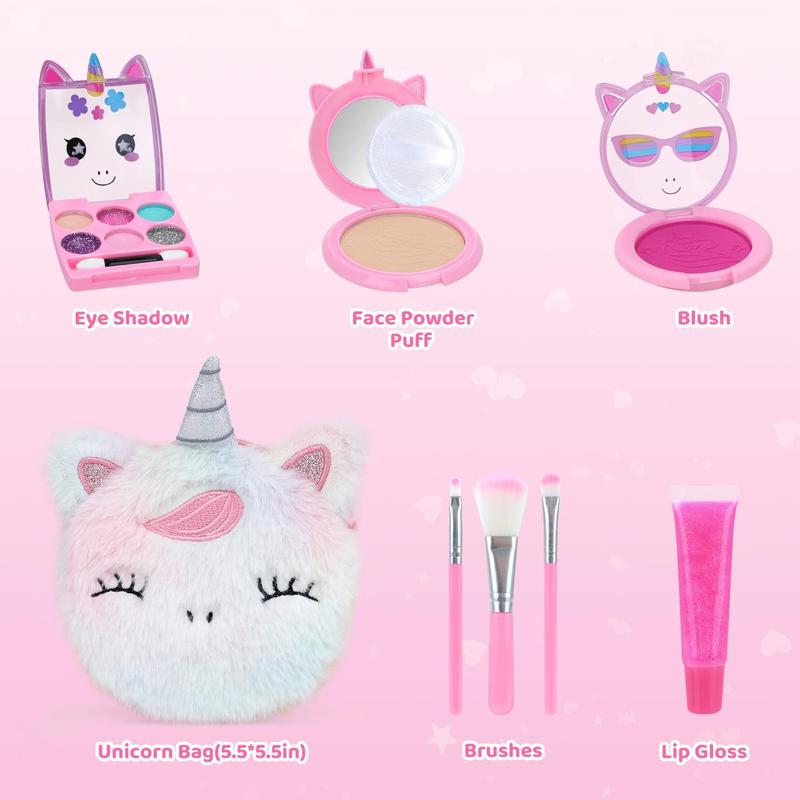 Cute Kids Makeup Set Unicorn Washable Makeup Kit for Girls Ages 3-12 with Mini Coin Purse - Real Cosmetics Non-Toxic Toddler Makeup Set - Girls Unicorn Toy - Birthday Unicorn Gift (Colorful)