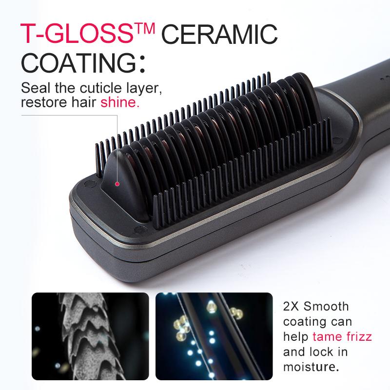 Comfort Hair Straightening and Curling 2 in 1 Comb 30s Fast Heating Brush with Auxiliary Comb for Women 5 Temp Settings, Anti-Scald Auto-Shut Off