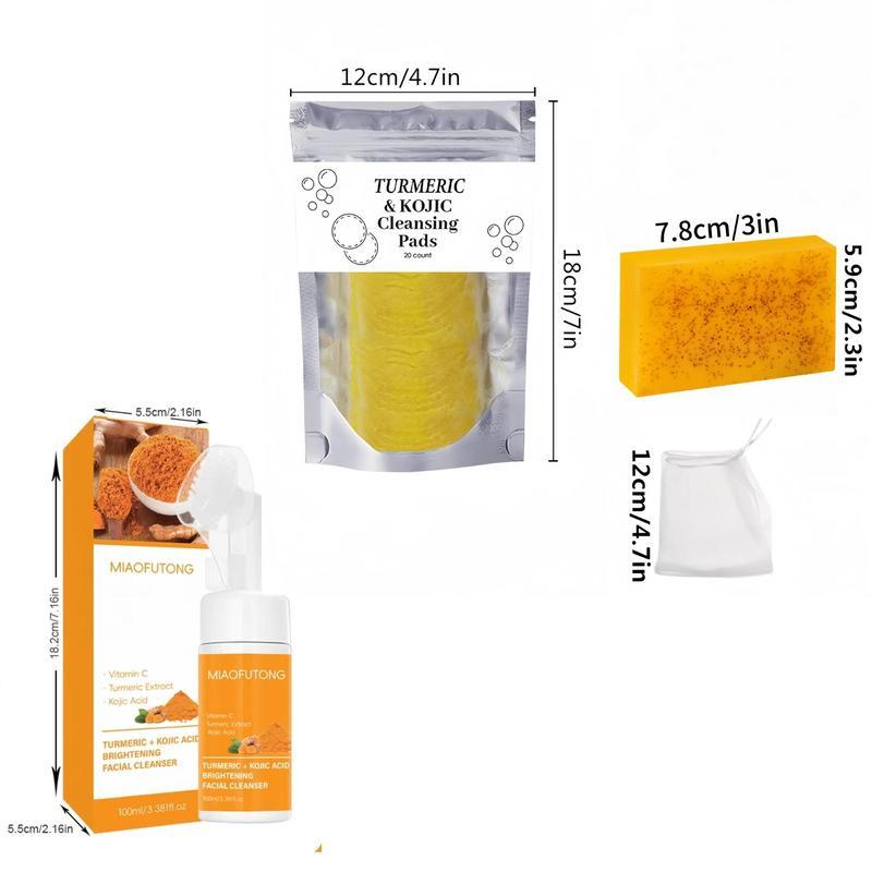 Turmeric Soap & Cleansing Pad & MousseCleanser Set, 3 Counts set Deep Cleansing &Nourishing Skin Care Kit for Women & Men Al!Skin Types, Christmas, Christmas Gift