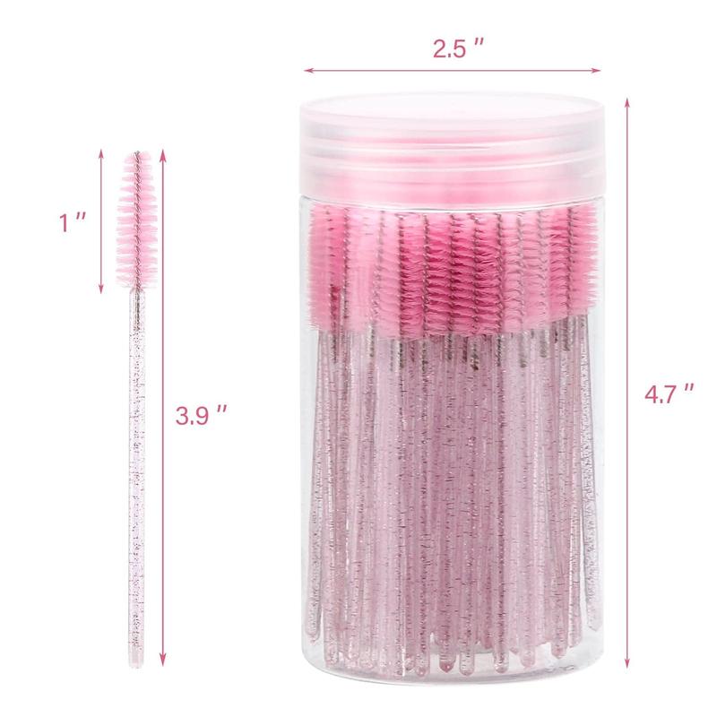 100 Pcs Disposable Mascara Wands with Container - Crystal Eyebrow Spoolies Brush for Eyelash Extensions