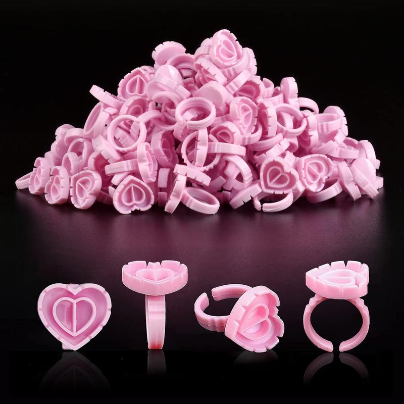 Glue Rings for Eyelash Extensions, 100PCS Disposable Rings for Lashes, Lovely Heart Shape Lash Fan Blossom Glue Cups Lash Extension Supplies Lash Supplies for Eyelash Extensions