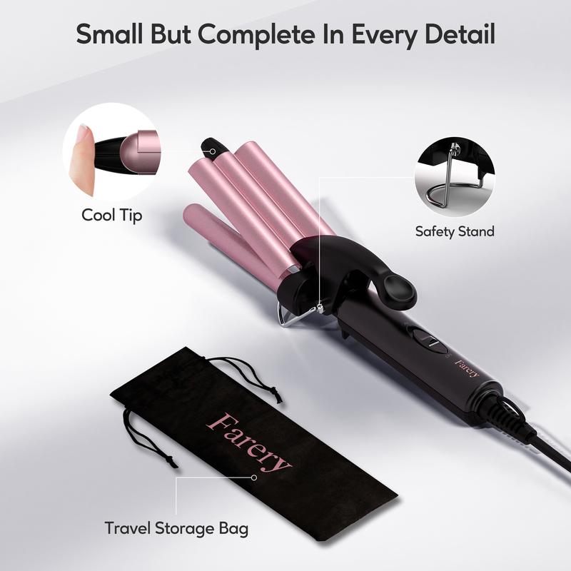 FARERY Mini Hair Crimper 1 2 Inch, Travel Curling Iron Mini with Dual Voltage, Pouch Bag