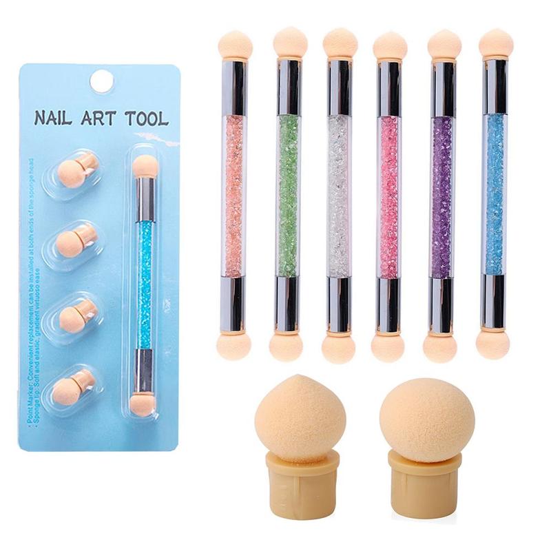 Nail Art Sponge Brush, Manicure Pen with 4 Counts Replaceable Head, Nail Art Powder Painting Design Tool for Nail Art Embellishment