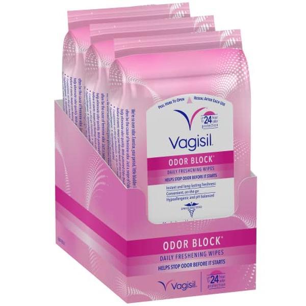 Vagisil Odor Block Daily Freshening Wipes for Feminine Hygiene, Pack of 3, 20 Wipes, Hypoallergenic - Comfort