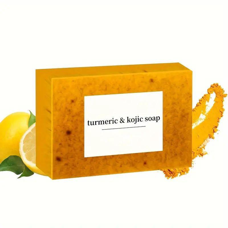 Lemon Turmeric & Kojic Acid Soap Bar, Facial and Body Cleansing, Daily Skin Cleansing Soap Bar, Suitable for Both Men and Women, Moisturizing and Mild Kojic Acid Soap Bar, Comes with Soap Bag Body Care Cleanser