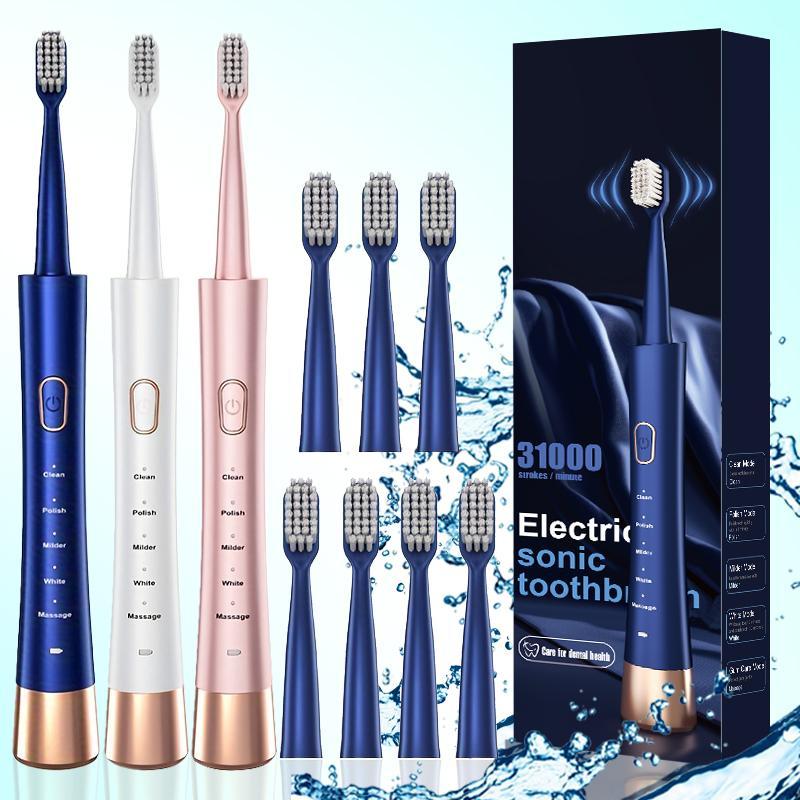 Electric Toothbrush Set for Christmas Gift, 1 Set Rechargeable Sonic Teeth Cleaning Toothbrushes Including 7 Replacement Brush Heads, Oral Care Products for Adults