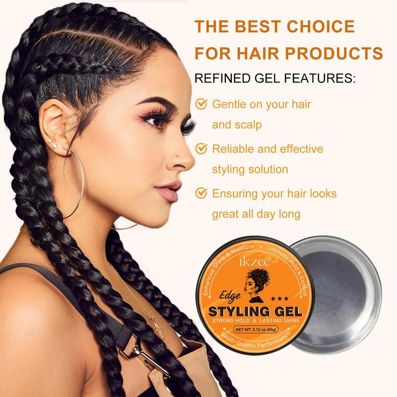 Professional Edge Styling Gel Set, 2 Counts Long Lasting Hair Styling Gel & 3 Counts Hair Styling Brushes, Hair Styling Product for Women & Men