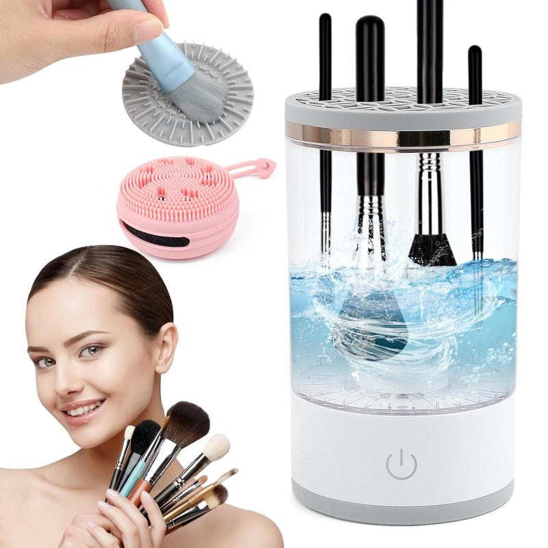 Electric Makeup Brush Cleaner, 1 Box Portable Makeup Brush Cleaning Machine with Brush Cleaning Pad and Massage Facial Brush, Makeup Tool for Women & Girls, Christmas Gift