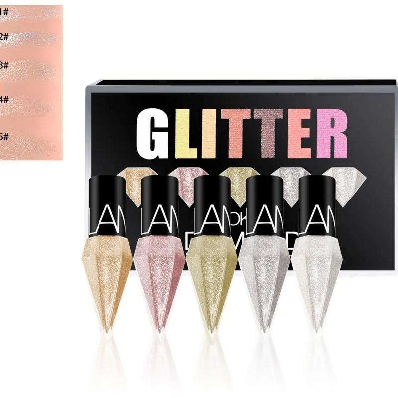 Long Lasting Glitter Eyeliner (5pcs set), Easy Coloring Shimmering Eye Liner Set, Colorful Waterproof Eye Makeup Products for Daily & Dating Use