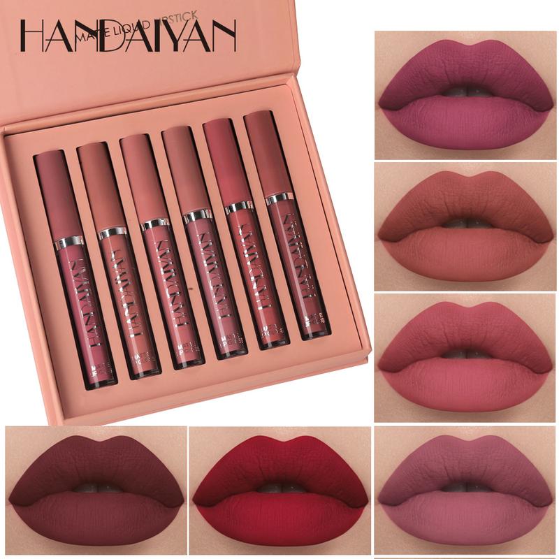 HANDAIYAN 6 Counts Matte Liquid Lipstick Set Lip Stain Makeup, Long Lasting High Pigmented Nude Waterproof Non-Stick Cup Lip Gloss Kit for Girls Women Make up Gift Set