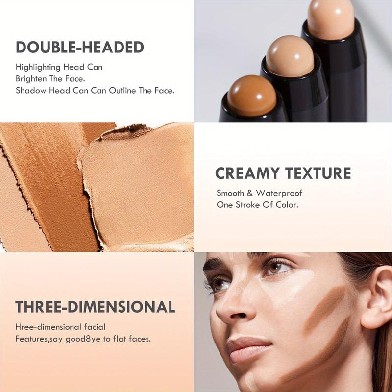 Double-Headed Contouring Stick - Contour Creams for Three-Dimensional Nose Bridge Shadow, V Face, and High Nose Bridge Face Makeup with Dual-Purpose Concealer and Highlighter