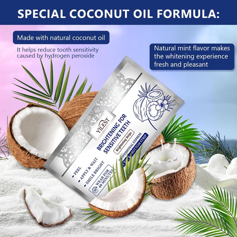 Coconut Mint Tooth Brightening Strips, 14pcs box Premium Natural Coconut Oil Tooth Brightening Strips, Non-slip Dry Strip Technology Tooth Care Strips