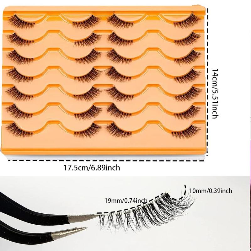 Half False Eyelashes with Clear Band, 14 Pairs Wispy Cat Eye Look Natural Short Accent Lashes, Faux Fake Eyelashes, Eye Makeup Product for Women, Christmas Gift