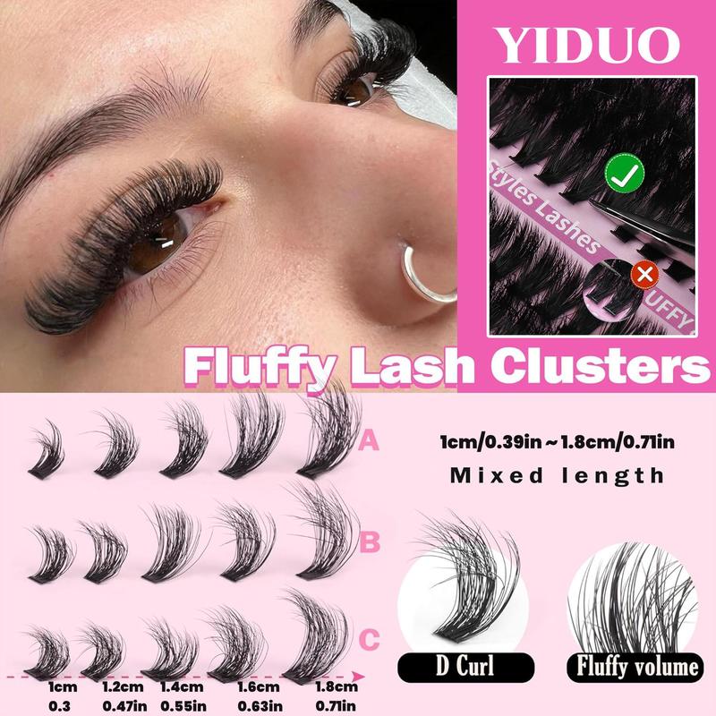 Christmas Fluffy Eyelashes Extension Kit, 60D & 80D & Thick Volume Lash Clusters Kit DIY Lash Extension Kit D Curl Volume Eyelash Extensions Individual Lashes Kit with Lash Bond and Seal, Tweezers, Fall Gift, Boyfriend Gift, Christmas Gift