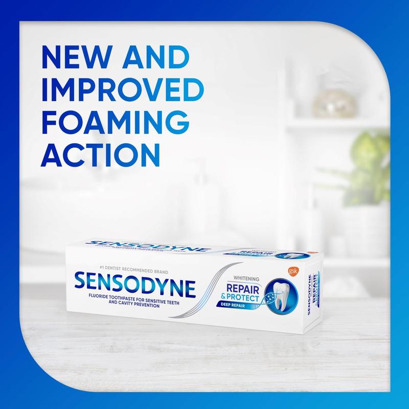 Sensodyne Repair and Protect Whitening Toothpaste, Toothpaste for Sensitive Teeth and Cavity Prevention, 3.4 oz (Pack of 4) Oral Daily