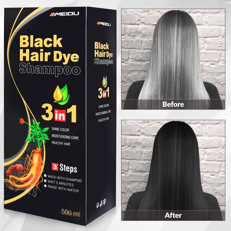 MEIDU 3 in 1 Hair Dye Shampoo,Can cover gray hairs,Herbal Ingredients,Contains Ginseng Extract,Natural Haircoloring,  black hairdye, Salon