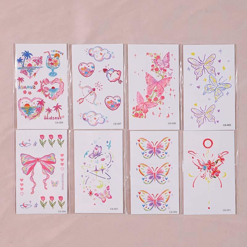 Butterfly & Heart Pattern Temporary Tattoo Sticker, 8 Counts set Long Lasting Waterproof Fake Tattoo Sticker, Body Art Sticker for Women & Men