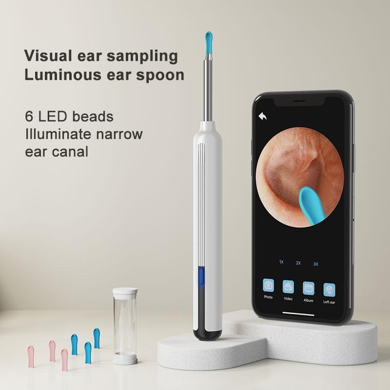 Earwax removal tools - Shovel ear cleaner and ear camera, 1080P HD endoscope otoscope, 6 earmuffs and storage bottle, charging cable. 6 LED lights for earwax cleaning, support iPhone and Android