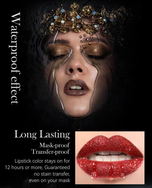 Shimmer Non-Transfer Lipstick,Smudge Proof,Glitter Shine,Waterproof,Long Lasting,Coral Canton Glitter Shine Lipstick