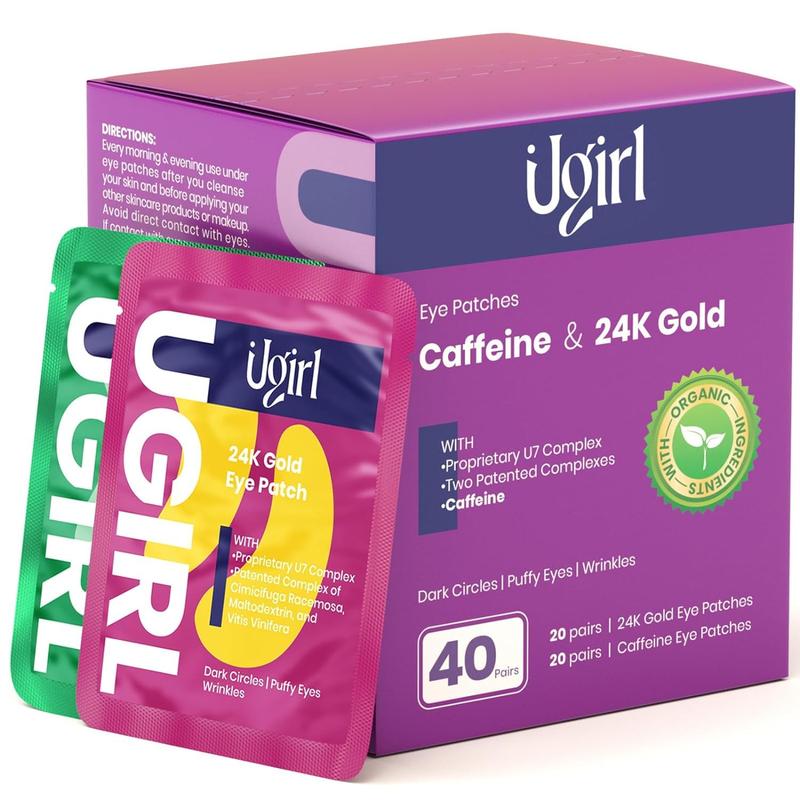 Ugirl Under Eye Patches (40 Pairs) Golden Eye Mask for Puffy Eyes & Wrinkles, Caffeine Eye Gel Mask for Dark Circles