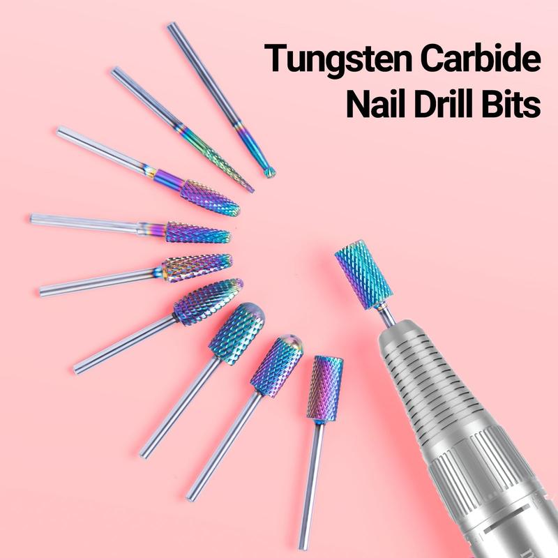 MelodySusie Nail Drill Bits Set, 10pcs Tungsten Carbide Nail Bits for Nail Drill E-file, 3 32 inch Bits Manicure Pedicure Remover Polish Tools