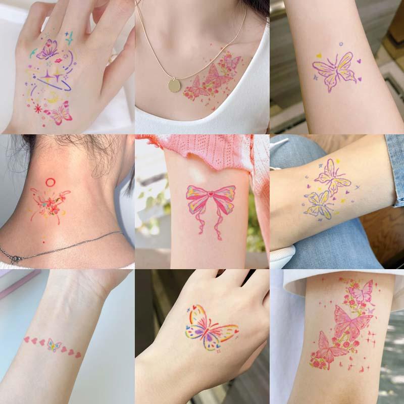 Butterfly & Heart Pattern Temporary Tattoo Sticker, 8 Counts set Long Lasting Waterproof Fake Tattoo Sticker, Body Art Sticker for Women & Men