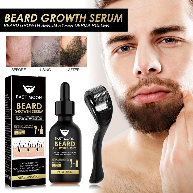 East Moon 60ml Men's Beard Growth Essence Hair Oil Make Your Beard Thicker Anti-Hair Loss Products Softening and Moisturizing Beard Serum Hair Care Comfort