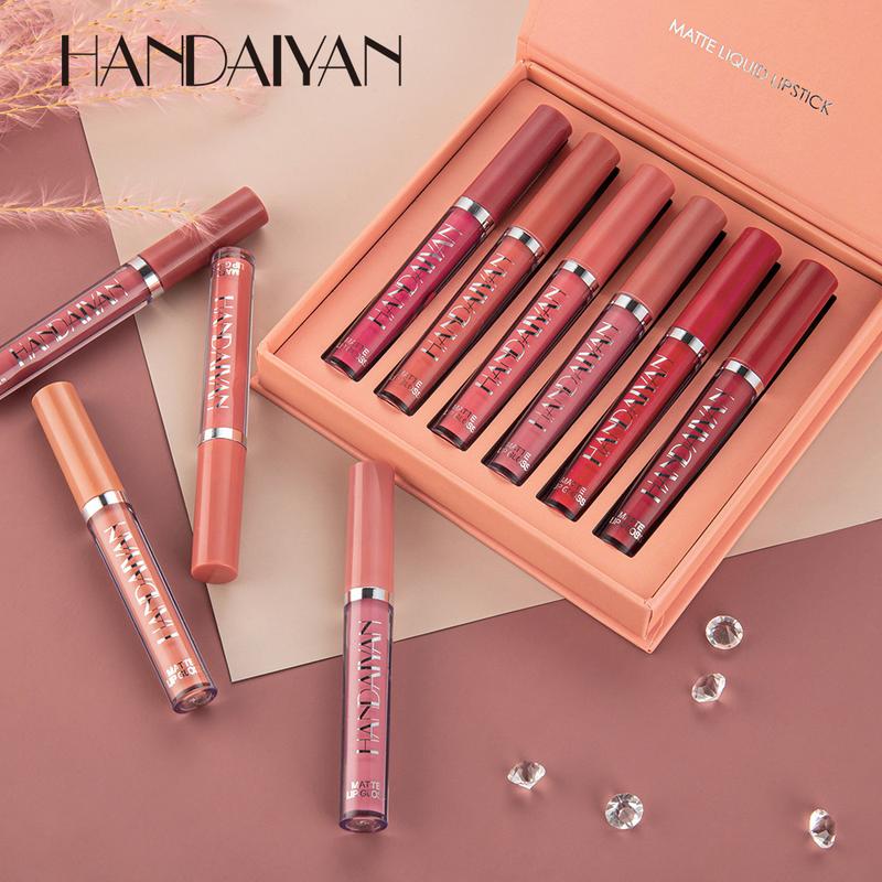 HANDAIYAN 6 Counts Matte Liquid Lipstick Set Lip Stain Makeup, Long Lasting High Pigmented Nude Waterproof Non-Stick Cup Lip Gloss Kit for Girls Women Make up Gift Set