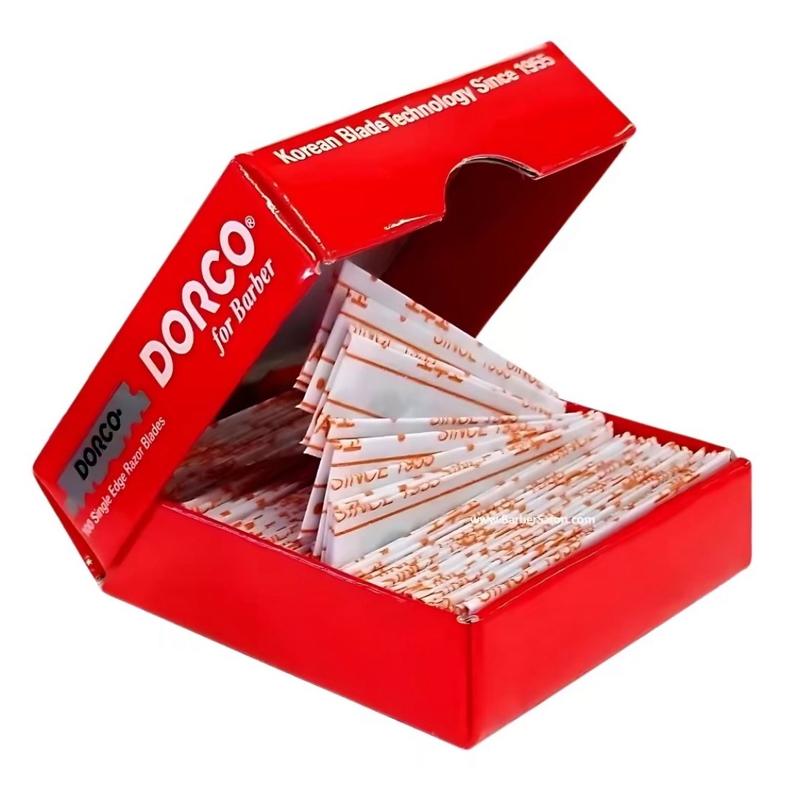 100 DORCO RED Single Edge Half Pre cut Pre snipped Shaving Razor Blades For Professional Barbers for beard lineup hair design nape neck cleaning