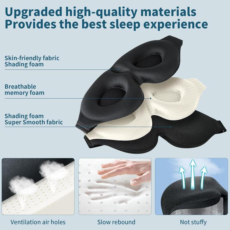 3D Sleep Mask for Side Sleeper, 100% Light Blocking Sleeping Eye Mask for Women Men, Black Comfort Foam