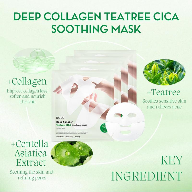 Collagen & Vitamin C Niacinamide & Tea Tree Cica & Vitamin B5 Facial Mask Set, 16pcs Moisturizing & Nourishing Face Mask, Skin Care Product for Women & Men