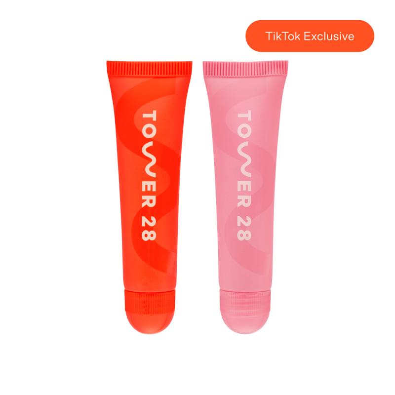 Tower 28 LipSoftie Lip Treatment Duo - Soft-Shine Finish, Hydrating Lip Balm Heals and Repairs Chapped Lips - Clean, Vegan, Cruelty Free Skincare