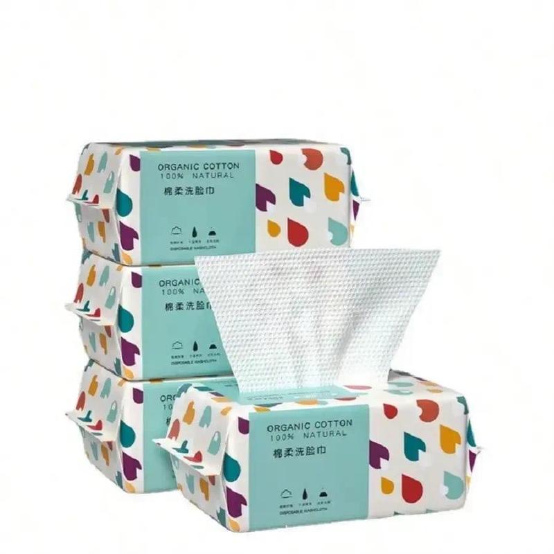 4 Packs Disposable Face Towel,Facial Cotton Tissue,Disposable Makeup Remover Wipes,Dry Wet Use,Lint-Free Cotton Tissues