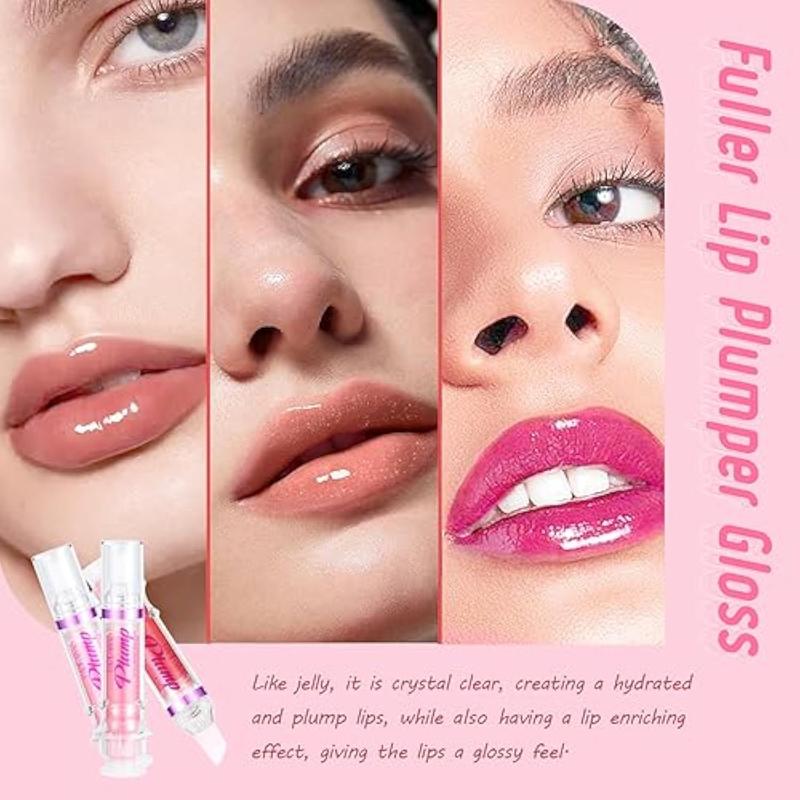 Lip Plumper Gloss Booster 3 Colors Set,Natural Pout Lip Plumping Oil and Lip Care Serum Enhancer Lifter Gloss for Fuller Moisturizing Hydrating&Reduce Fine Lines Nourishing Lips Mask Makeup