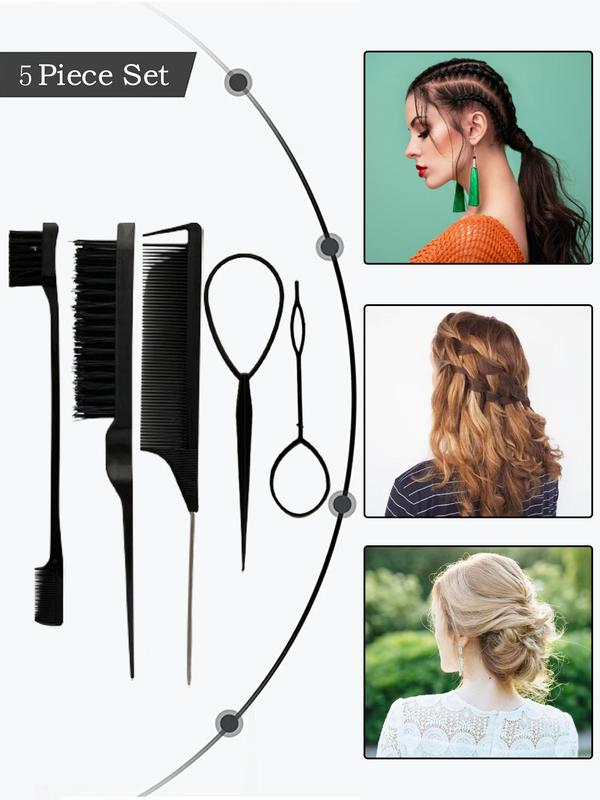 Solid Color Hair Accessory Tool Set, Including Air Cushion Comb, Wide Tooth Hook Comb, Three-row Brush, Pointed Tail Comb, Professional Hair Accessory Tool Set