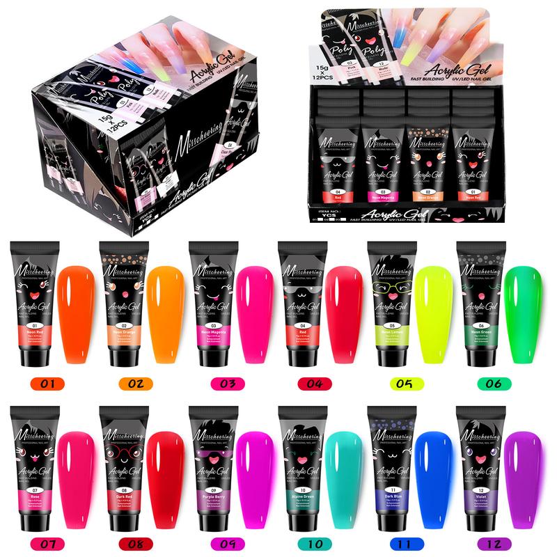 12-Color All-in-One Nail Extension Gel Kit - Soak-Off UV Gel Set for Nail Builder, Gift for Women with Long-Lasting, High-Shine Finish and Easy Removal