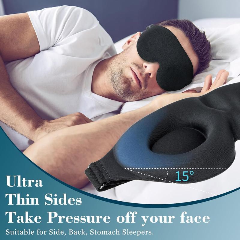 3D Sleep Mask for Side Sleeper, 100% Light Blocking Sleeping Eye Mask for Women Men, Black Comfort Foam