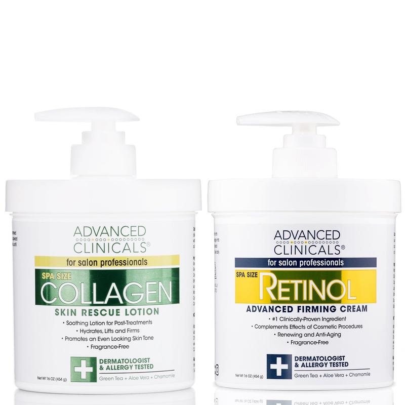 Advanced Clinicals Retinol Cream + Collagen Cream Anti Aging Moisturizer for Face & Body Skincare Set (Fragrance Free) - Hydrates, Lifts, & Firms - 16 Fl Oz