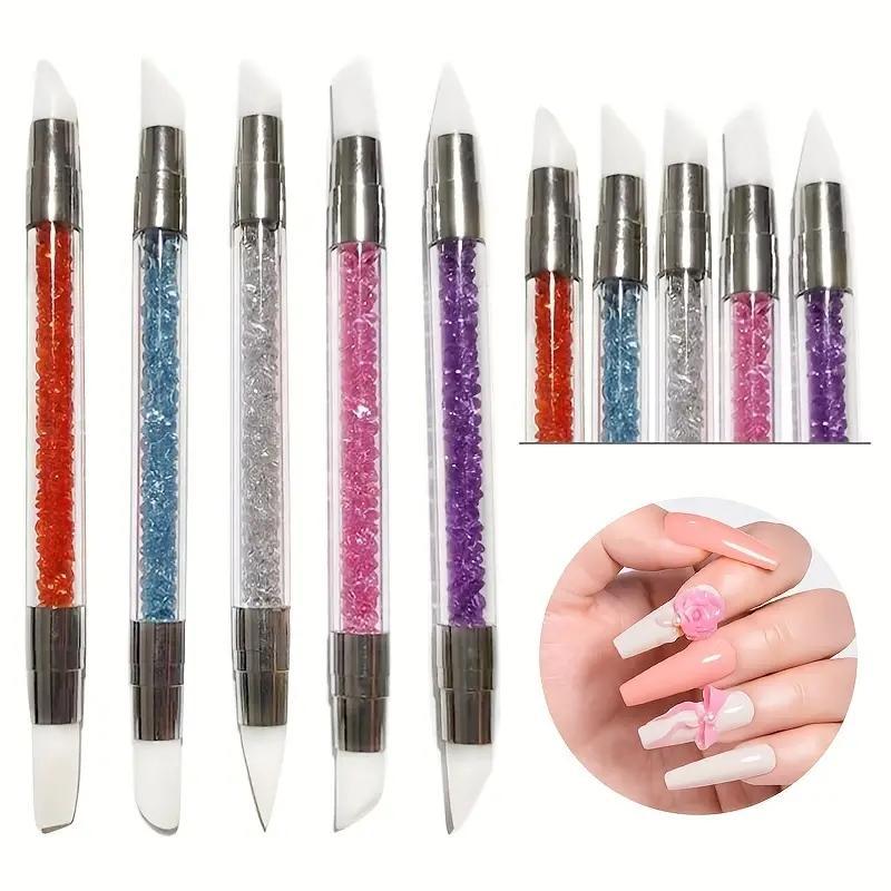 Dual Ended Silicone Nail Art Pen, 5 Counts set Nail Art Tool, Nail Art Decoration, DIY Nail Art Tool for Women & Girls