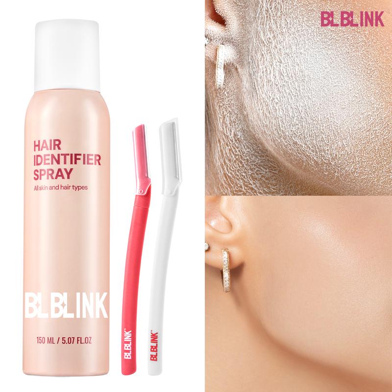 BLBLINK Facial Hair Removal Spray Set with Razor, Cooling & Soothing Skincare with Fine Italian Rice Starch Mist, Includes 2 Razor