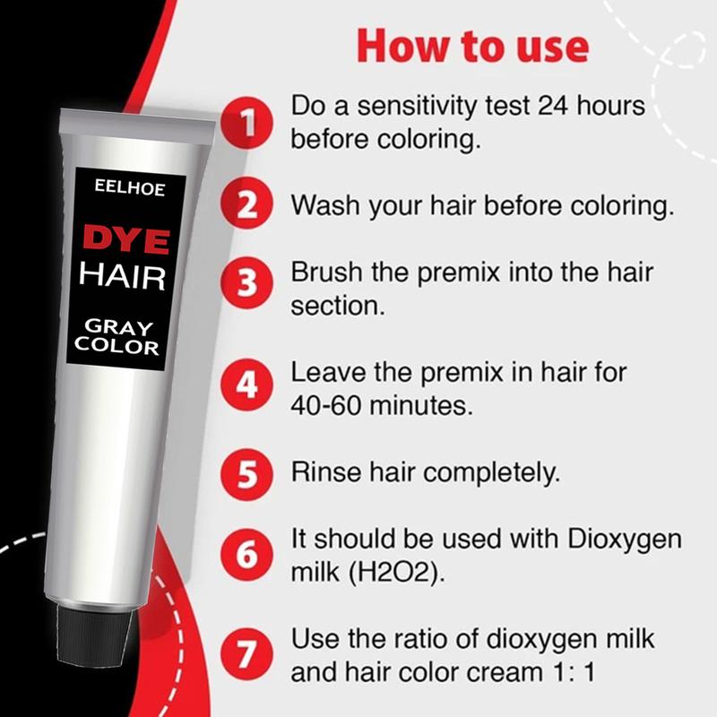 Hallowmas Silver Gray Natural Hair Dye Cream Permanent Sihver Color Cream, Silver Hair Dye, Fashion Dye for Al Hair Types black ha Haircare