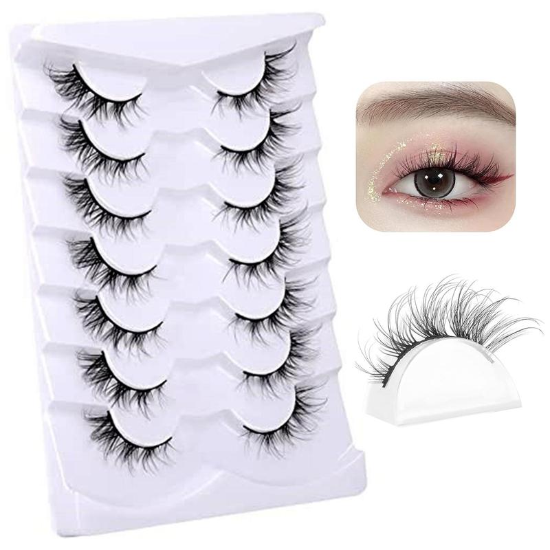 7 Pairs Curly Thick Extended False Eyelashes, Natural Look Eyelash Extensions, Makeup Tools For Women