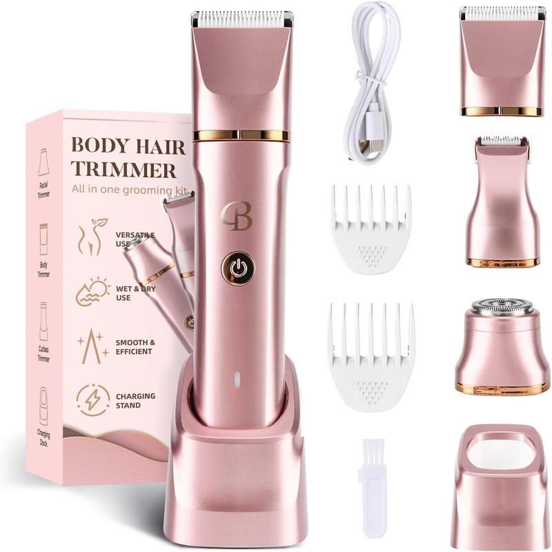 Electric Bikini Trimmer for Women, 3-in-1 IPX7 Waterproof Wet & Dry Body Hair Trimmer,  Hair Remover, Rechargeable Hair Removal Kit for Bikini, Underarm, Leg, Arm, Body, Face