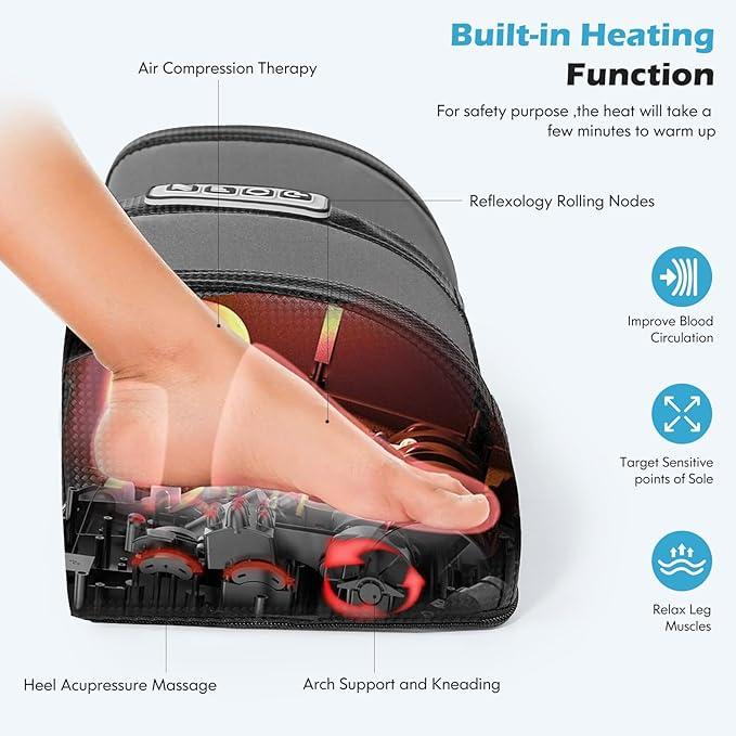 Foot and Calf Massager with Heat, Shiatsu Electric Kneading Foot Massager Machine for Plantar Fasciitis, Pain Relief, Promotes Blood Circulation